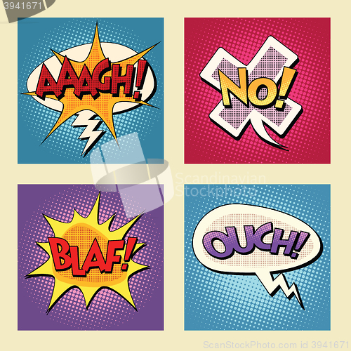 Image of Set of retro comic bubbles pop art phrases vector