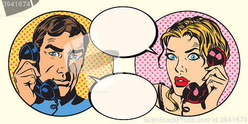 Image of Vintage couple man and woman talking on the phone