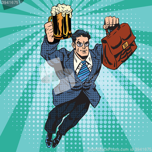 Image of Beer man superhero flying