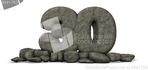 Image of stone number thirty on white background - 3d rendering
