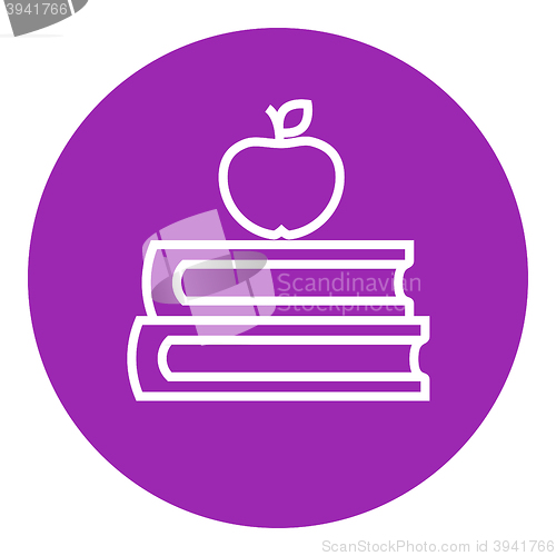 Image of Books and apple on top line icon.