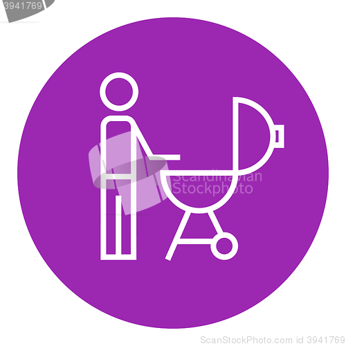 Image of Man at barbecue grill line icon.