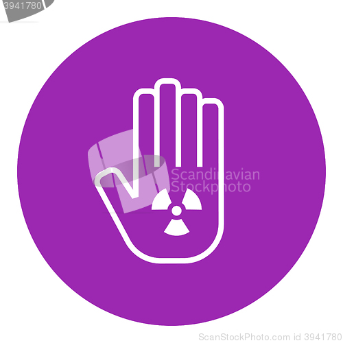 Image of Ionizing radiation sign on a palm line icon.