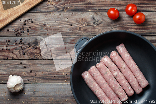 Image of Raw Sausages in a Pan