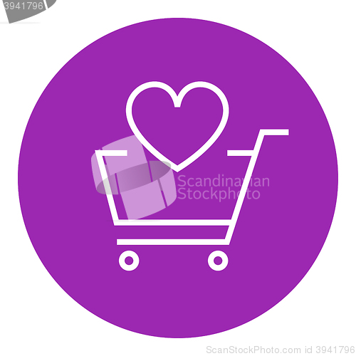 Image of Shopping cart with heart line icon.