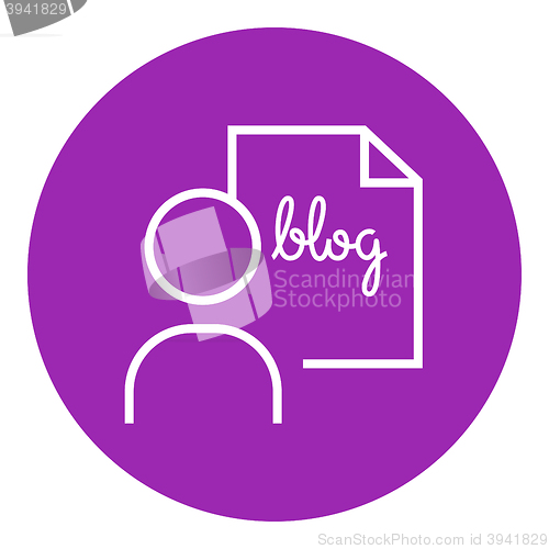 Image of Man and sheet with word blog line icon.