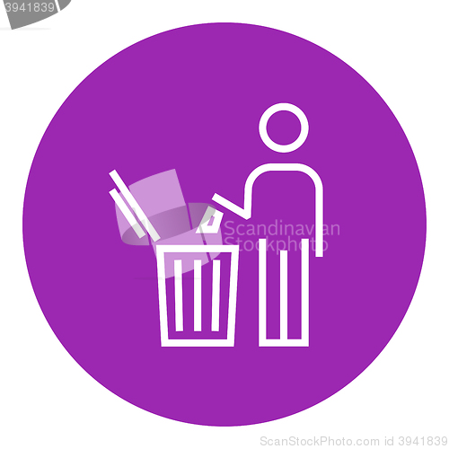 Image of Man throwing garbage in a bin line icon.