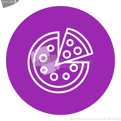 Image of Whole pizza with slice line icon.