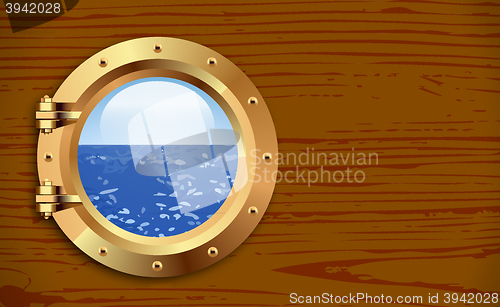 Image of Porthole on wooden background