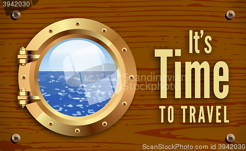 Image of Porthole on wooden background