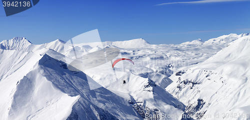 Image of Panoramic view on speed riding in high mountains