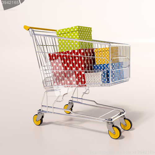 Image of Shopping cart full of purchases in packages