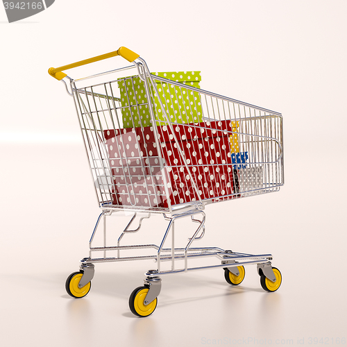 Image of Shopping cart full of purchases in packages