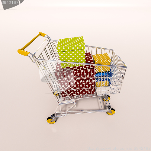 Image of Shopping cart full of purchases in packages