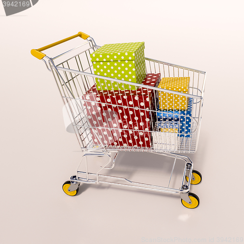 Image of Shopping cart full of purchases in packages