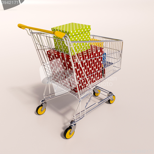 Image of Shopping cart full of purchases in packages