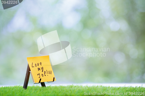 Image of Adhesive note with Love my job text