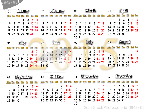 Image of calendar for 2015 year