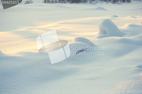 Image of landscape. weather, snowdrifts in the foreground