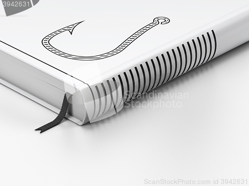 Image of Protection concept: closed book, Fishing Hook on white background