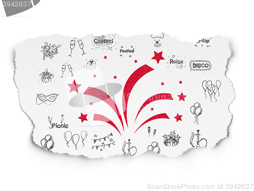 Image of Entertainment, concept: Fireworks on Torn Paper background