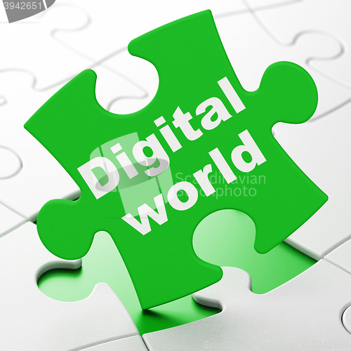 Image of Information concept: Digital World on puzzle background