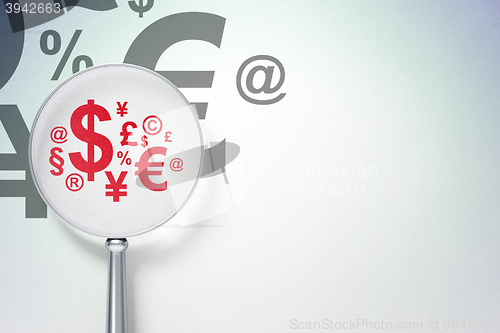 Image of Advertising concept:  Finance Symbol with optical glass on digital background