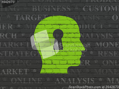Image of Marketing concept: Head With Keyhole on wall background