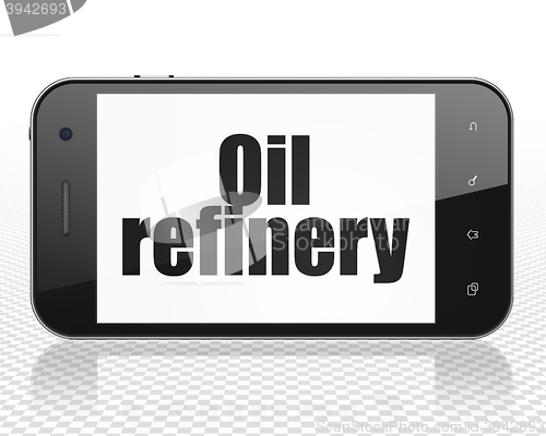 Image of Manufacuring concept: Smartphone with Oil Refinery on display