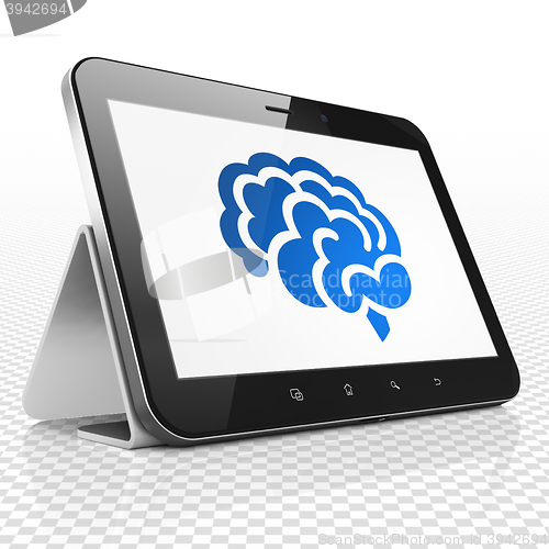 Image of Medicine concept: Tablet Computer with Brain on display