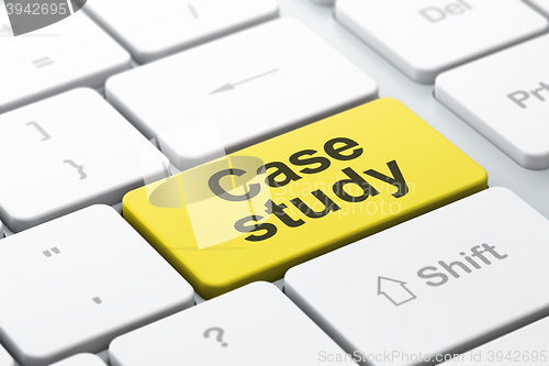 Image of Education concept: Case Study on computer keyboard background