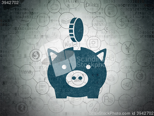 Image of Banking concept: Money Box With Coin on Digital Data Paper background