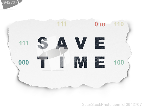 Image of Time concept: Save Time on Torn Paper background