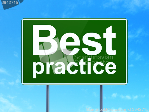 Image of Learning concept: Best Practice on road sign background