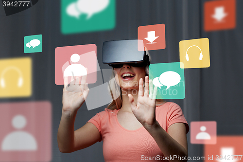 Image of woman in virtual reality headset or 3d glasses