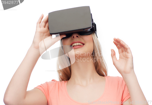 Image of woman in virtual reality headset or 3d glasses