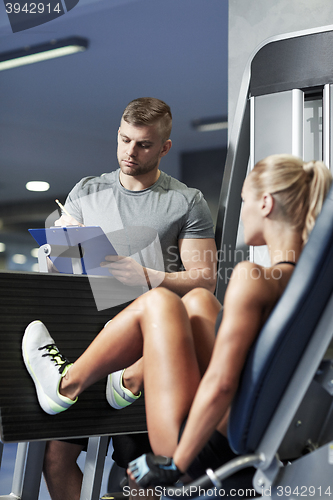 Image of man and woman flexing muscles on gym machine