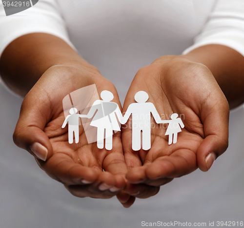 Image of african american female hands with paper family