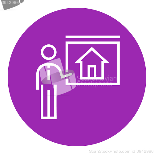 Image of Real estate agent showing house line icon.