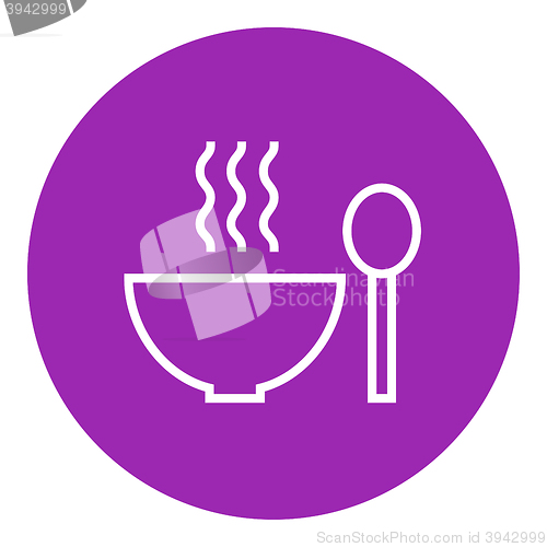 Image of Bowl of hot soup with spoon line icon.