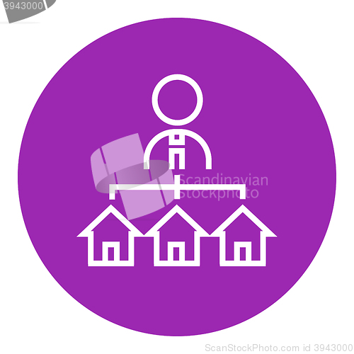 Image of Real estate agent with three houses line icon.