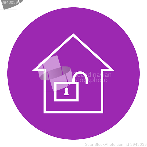 Image of House with open lock line icon.