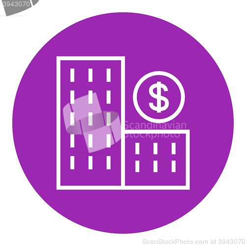 Image of Condominium with dollar symbol line icon.