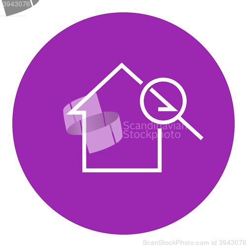 Image of House and magnifying glass line icon.