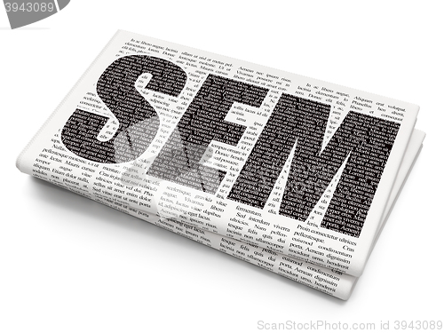 Image of Advertising concept: SEM on Newspaper background