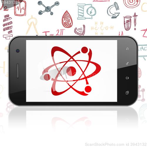 Image of Science concept: Smartphone with Molecule on display