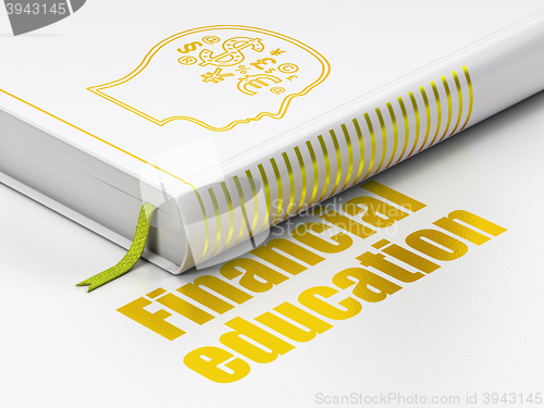 Image of Learning concept: book Head With Finance Symbol, Financial Education on white background