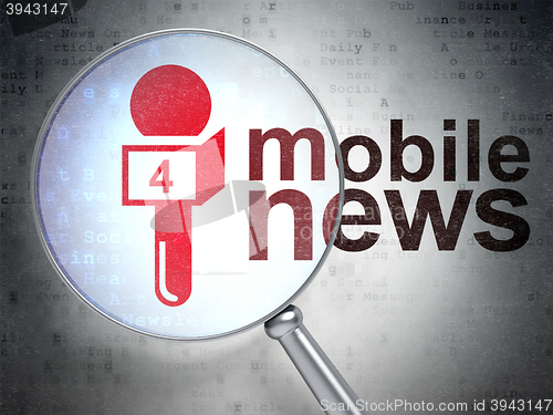 Image of News concept: Microphone and Mobile News with optical glass