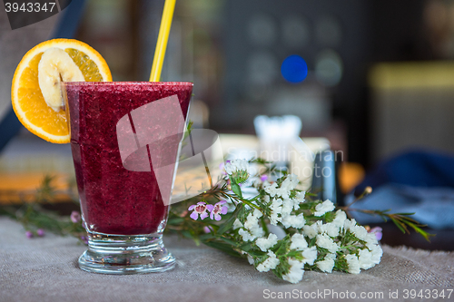 Image of smoothie from blueberry banana and orange juice