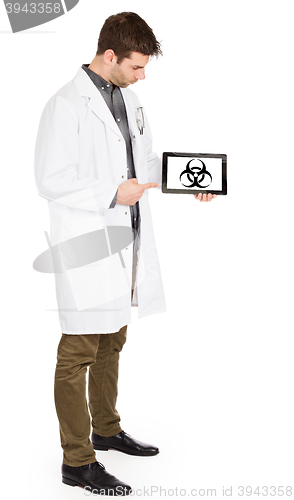 Image of Doctor holding tablet - Warning! Biohazard!